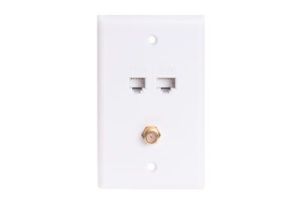 ICC RJ12 6 Conductor Jack, RJ45 Cat5e Jack and F-Type Wall Plate - Single Gang - White
