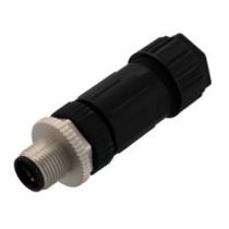 ShowMeCables M12 DC Power 4 Pin T-Code Male Field Termination Connector, IP67, Fits 16-20AWG and 8-10mm Cable, 63V, 12A, Screw-In Style, Black