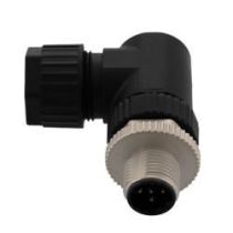 ShowMeCables M12 Sensor 5 Pin B-Code Right Angle Male Field Termination Connector, IP67, Fits 18-26AWG and 4-7mm Cable, 60V, 4A, Screw-In Style, Black