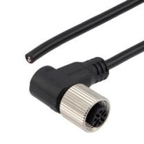 ShowMeCables M12 4 Position A-Code Cable, PVC Jacket, Right Angle Female/Open 