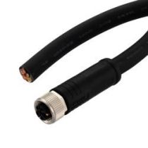 ShowMeCables M12 AC Power Cable Assembly, 5 Position K Code, IP68 IP69K, Female to Open, 14AWG, 630V, 16A, UL 20234 PU Jacket, Black, 1M