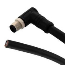 ShowMeCables M12 DC Power Cable Assembly, 5 Position L Code, IP68 IP69K, Right Angle Male to Open, 14AWG, 63V, 16A, UL 20233 PU Jacket, Black, 1M