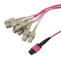 L-com Type A MPO w/o pins to SC/UPC fan-out, 2.0mm Diameter, 8 Fiber, Multimode OM4 40/100GB 50/125, OFNP Jacket