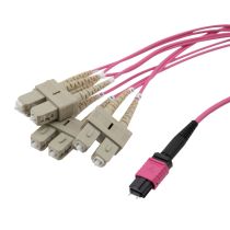 L-com Type A MPO w/ pins to SC/UPC fan-out, 2.0mm Diameter, 8 Fiber, Multimode OM4 40/100GB 50/125, OFNP Jacket