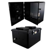 18x16x10 UL® Listed Polycarb Weatherproof NEMA 3R IP24 Enclosure, 120 VAC Mnt Plate, Solid State Thermostat Dual Fan, Black