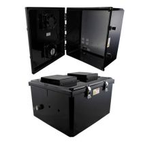 18x16x10 UL® Listed Polycarb Weatherproof NEMA 3R IP24 Enclosure, 120 VAC Mnt Plate, Solid State Thermostat Heat and 2-Fan, Black