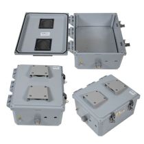 12x10x06 Polycarbonate Weatherproof NEMA 3R IP24 Enclosure, Modified Base, Drilled Mount, Vented Lid, Dark Gray