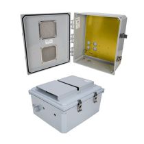 14x12x06 Polycarbonate Weatherproof NEMA 3R IP24 Enclosure, Modified Base, Drilled Mounting Plate, Vented Lid, Dark Gray