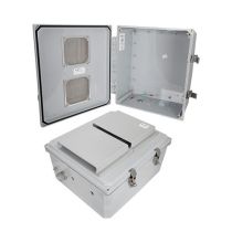 14x12x06 Polycarbonate Weatherproof NEMA 3R IP24 Enclosure, Modified Base, Vented Lid, Dark Gray