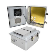 14x12x06 Polycarbonate Weatherproof NEMA 3R IP24 Enclosure, 120 VAC Mount Plate, Solid State Therm Fan, Dark Gray