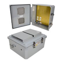 14x12x06 Polycarbonate Weatherproof NEMA 3R IP24 Enclosure, 120 VAC Mount Plate, Vented Lid, Dark Gray