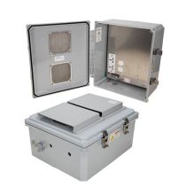 14x12x06 Polycarbonate Weatherproof NEMA 3R IP24 Enclosure, 120-240 VAC Universal Outlet Mount Plate, Vented Lid, Dark Gray