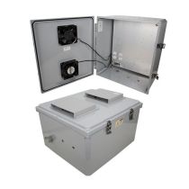 18x16x10 Polycarbonate Weatherproof NEMA 3R IP24 Enclosure, 120 VAC Mount Plate, Mechanical Therm Fan, Dark Gray