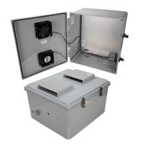 18x16x10 Polycarbonate Weatherproof NEMA 3R IP24 Enclosure, 120 VAC Mount Plate, User Adjustable Therm Heat and Fan, Dark Gray