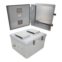 18x16x10 Polycarbonate Weatherproof NEMA 3R IP24 Enclosure, 120-240 VAC Universal Outlet Mount Plate, Vented Lid, Dark Gray