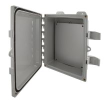 L-Com 10x08x03" UL Listed Polycarbonate Slim Weatherproof Outdoor IP68 NEMA 6P Enclosure w/Aluminum Blank Mount Plate