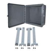 L-com 24x24x10 UL® Listed Polycarb Weatherproof Outdoor IP68 NEMA 6P Enclosure, Rail Kit, Dark Gray