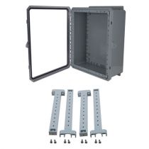 L-com 20x16x08 UL® Listed Polycarb Weatherproof Outdoor IP68 NEMA 6P Enclosure, Clear Lid, Rail Kit, Dark Gray