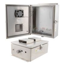 12x10x06 Stainless Steel Weatherproof Outdoor IP24 NEMA 3R Enclosure, 120VAC Mount Plate Mechanical Thermostat Heat & 85F Turn on Fan