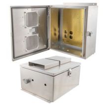 14x12x07 Stainless Steel Weatherproof Outdoor IP24 NEMA 3R Enclosure, Modified Base Drilled Mount Vented Lid