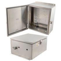 14x12x07 Stainless Steel Weatherproof Outdoor IP66 NEMA 4X Enclosure, 120-240VAC Universal Outlet Mount Plate