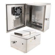 14x12x07 Stainless Steel Weatherproof Outdoor IP24 NEMA 3R Enclosure, 240VAC Universal Outlet Mount Plate Mechanical Thermostat Fan