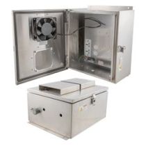 14x12x07 Stainless Steel Weatherproof Outdoor IP24 NEMA 3R Enclosure, 240VAC Universal Outlet Mount Plate MECH Thermostat Heat & Fan