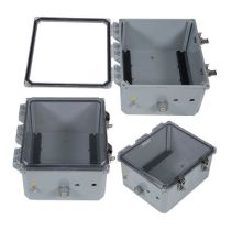 12x10x06 Polycarbonate Weatherproof IP66 NEMA 4X Enclosure, DIN Rail Mount, Clear Lid, Dark Gray