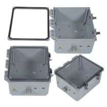 12x10x06 Polycarbonate Weatherproof IP66 NEMA 4X Enclosure, Modified Base, Clear Lid, Dark Gray