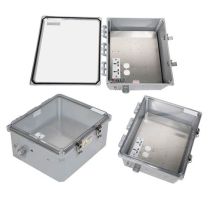 14x12x06 Polycarbonate Weatherproof IP66 NEMA 4X Enclosure, 120-240VAC Universal Outlet Mount Plate Clear Lid , Dark Gray
