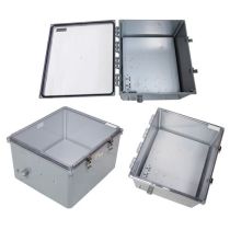 18x16x10 Polycarbonate Weatherproof IP66 NEMA 4X Encl, 240VAC Universal Outlet Mount Plate Mechanical Thermostat Heat Clear Lid , Dark Gray