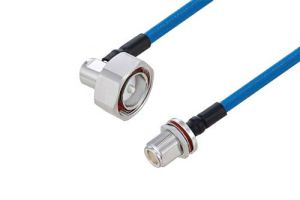 Pasternack Plenum 7/16 DIN Male Right Angle to N Female Bulkhead Low PIM Cable Using SPP-250-LLPL Coax Using Times Microwave Parts