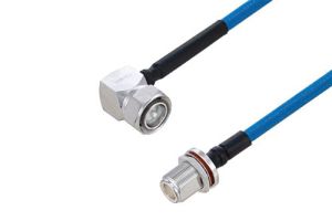 Pasternack Plenum 4.3-10 Male Right Angle to N Female Bulkhead Low PIM Cable Using SPP-250-LLPL Coax Using Times Microwave Parts