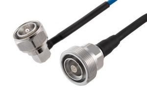 Pasternack 7/16 DIN Male Right Angle to 7/16 DIN Female Low PIM Cable 12 Inch Length Using TFT-402 Coax Using Times Microwave Components