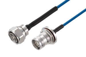 Pasternack 4.3-10 Male to 4.3-10 Female Bulkhead Low PIM Cable Using TFT-402-LF Coax Using Times Microwave Components