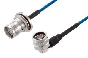 Pasternack 4.3-10 Female Bulkhead to N Male Right Angle Low PIM Cable 60 Inch Length Using TFT-402 Coax Using Times Microwave Components