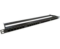 Cat5e Patch Panel with Strain Relief Support Bar - Ultra High Density - 24 Port