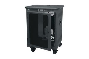 PTRK Series Portable Rolling Rack with Wood Top and Plexi Door - 25 Inch Depth - 14 RU