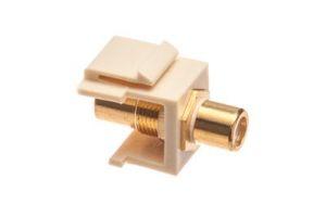 Gold RCA Female to Female Feed-Through Keystone Coupler - White Band - Ivory