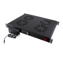 ShowMeCables 1U 12V DC Four Fan Unit - UL, Thermostat, With power cord US