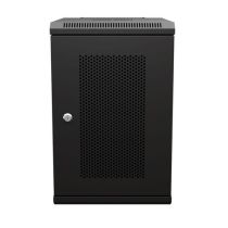 9U Network Cabinet, Perforated, 15.8 inch  depth, Black (RAL9005), Wall-Mount, 2x Shelves, 1x Blank Panel Assembled
