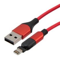 ShowMeCables 180°Rotating Head, USB 2.0 A to Lightning, M/M, Red Nylon Braided Cable
