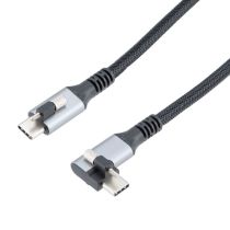 ShowMeCables USB 3.2 Locking Cable, Type C Male Top Screw to Left Angle Top Screw Type C Male, 5V, 3A, 5 Gbps, Black Nylon Braid over PVC Jacket