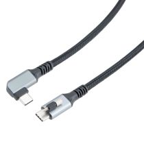 ShowMeCables USB 3.2 Locking Cable, Type C Male Plug Top Screw to Right Angle Type C Male Plug, 5V, 3A, 5 Gbps, Black Nylon Braid over PVC Jacket