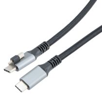 ShowMeCables USB 3.2 Locking Cable, Type C Male Plug Top Screw to Type C Male Plug, 5V, 3A, 5 Gbps, Black Nylon Braid over PVC Jacket