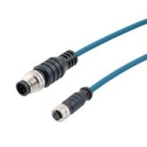L-com M8 3 Position Female to M12 3 Position Male IP67 A-Code Cable Assembly, Unshielded 24AWG PUR Jacket, Blue