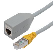 L-Com Category 6a Breakaway Adapter Cable, RJ45 Plug to Jack, Easy Release, S/FTP Double Shielded, 26AWG, CM PVC, Gray, 8.0IN