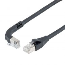 L-Com Ethernet Category 6a 10gig Right Angle Patch Cable, F/UTP Shielded, 26AWG, RJ45 Straight to Up, LSZH, Black
