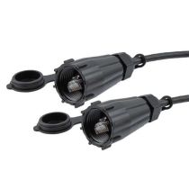 Category 6a IP68 Waterproof Ethernet Cable Assembly, S/FTP Double Shielded, 26AWG, RJ45 to RJ45, CMX PVC, Black, with Dust Cap