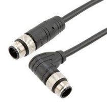 L-com Cat5e Economy M12 4 Position D code Cable, IP67 M12 Male Plug to Right Angle IP67 M12 Male Plug, 26AWG Shielded Outdoor VW-1 PVC BLK